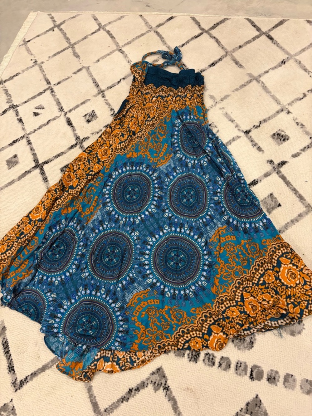 Bohemian Blue and Mustard Maxi Sundress